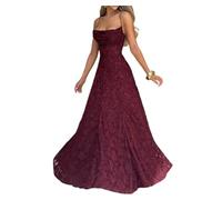 Vestido de dama de honor de encaje floral con tirantes de espagueti para mujer, cuello drapeado, vestido largo formal tipo A para invitada de boda o baile de graduación, granate, XS
