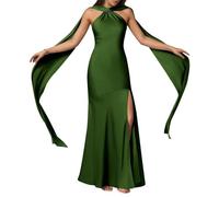 Vestido de dama de honor de princesa sirena para jóvenes, vestido de graduación, vestido de satén formal para fiesta de noche, vestido maxi ZMKI385, Verde esmeralda., 44