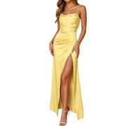 Vestido de dama de honor de satén con tirantes delgados para mujer, vestido largo y elegante, vestido de fiesta de una línea A, vestido de noche con abertura, sexy, sin mangas, vestido maxi con corsé