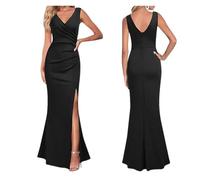 Vestido de Dama Honor for Mujer, sin Mangas, Espalda Descubierta, Mono con Escote en V, Color Liso, Corte Entallado Abertura, for Banquete Boda para Mujer(M)