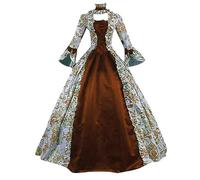 Vestido de Dama Medieval Gótico con Mangas Acampanadas, Faldón de Satén Rojo y Estampado Floral, Ideal para Carnaval, Recreaciones Históricas y Bodas Temáticas