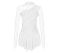 Vestido de Danza artística for Mujer, Ideal for Patinaje artístico, Ballet lírico y Gimnasia. Leotardo Tipo tutú Manga Larga con Malla Brillante pedrería para Mujer(White,M)