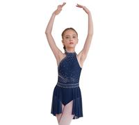 Vestido de Danza Clásica para Niña Maillot sin Manga de Lentejuelas Brillante de Gimnasia Rítmica Patinaje Leotardo Ballet Vestido de Bailarina W Azul Marino 15-16 años