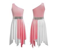 Vestido De Danza LíRica Moderno Vestido de Baile for niñas, Traje de Baile contemporáneo sin Mangas de un Solo Hombro, Ropa de Baile de Ballet lírico Moderno de salón(Light Pink,8)