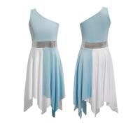 Vestido De Danza LíRica Moderno Vestido de Baile for niñas, Traje de Baile contemporáneo sin Mangas de un Solo Hombro, Ropa de Baile de Ballet lírico Moderno de salón(Light Blue,12)