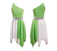 Vestido De Danza LíRica Moderno Vestido de Baile for niñas, Traje de Baile contemporáneo sin Mangas de un Solo Hombro, Ropa de Baile de Ballet lírico Moderno de salón(Light Green,6)