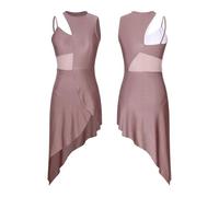 Vestido De Danza Lírico Vestido de Ballet y Danza lírica for Mujer, Traje actuación Jazz, Malla Transparente, sin Mangas, Dobladillo asimétrico, Vestido vals, Ropa Baile(Brown,L)