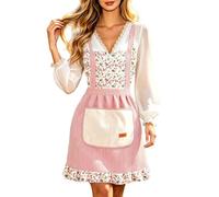 Vestido de Dirndl genérico a rayas y flores para mujer, disfraz de Bávaro Oktoberfest medio delantal Folklore auténtico nudo cocina camarera decoración fiesta tradicional, rosa, Talla única