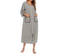 Vestido de dormir para mujer de manga larga, vestido de noche largo a cuadros, pijamas sueltos, cuello redondo, traje de casa para otoño e invierno, pijama suave, camiseta informal, tallas grandes