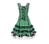 Vestido de encaje a cuadros para mujer, estilo gótico, elegante, ropa de calle, bruja, encaje, vestido de fiesta, estampado a cuadros, estilo vintage, Lolita, línea A, punk, rock, malla, sin mangas