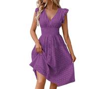 Vestido De Encaje Bordado para Mujer Escote En V Volantes Sin Mangas Estilo Midi Cintura Imperio Vestido Formal De Noche Corte A Casual Estilo Boho Vestidos De Verano para Vacaciones Playa Uso Diari