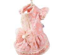Vestido de encaje con lazo para mascotas, ropa para cachorros, ropa para cachorros, yorkie, chihuahua, gato, Pomerania, Schnauzer (L, rosa)