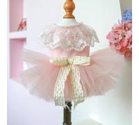 Vestido de encaje con pajarita para perros pequeños, falda tutú de velo rosa para cachorros, ropa de verano, cumpleaños, boda, ropa para mascotas