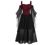 Vestido de encaje de Halloween para mujer, hombro grande, manga larga, vestido de mujer, estilo medieval, 2 Total War Kingdoms, rosso, XXL