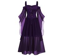 Vestido de encaje de Halloween para mujer, hombro grande, manga larga, vestido de mujer, estilo medieval, 2 Total War Kingdoms, Morado Oscuro, XL