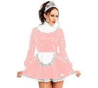 Vestido De Encaje De PVC, Uniformes De Goma Lolita, Vestidos Con Delantal, Vestido De Cosplay Sexy, Mucama,Raíz De Loto Rosa,L