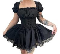 Vestido de encaje negro gótico Lolita negro de manga larga con cordones Goth Suede para mujer, terciopelo Punk Grunge, fiesta de graduación, Z6., M