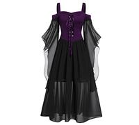 Vestido de encaje para mujer con hombros y hombros grandes, talla medieval, 2 reinos de guerra total, Morado (, 3XL
