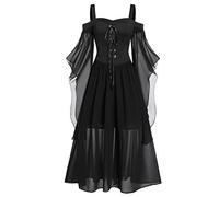 Vestido de encaje para mujer con hombros y hombros grandes, talla medieval, 2 reinos de guerra total, Negro, 5XL