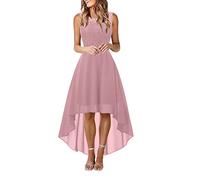 Vestido de encaje para mujer, dobladillo irregular, cuello en V, manga larga, vestido casual, dobladillo alto, bajo, moda primavera y otoño, vestido de manga larga, invierno, rosa, M