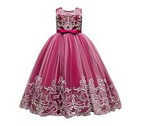 Vestido de encaje para niña de 128 invierno, para bodas, damas de honor, desfiles, fiestas, formales, largos, para primer cumpleaños, baile, graduación, calendario de adviento juvenil, Rosa intenso.,