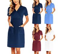 Vestido de enfermera para mujer, ropa médica, traje de cuidado de algodón, manga corta, cuello en V, bata química, ropa de trabajo, laboratorio, hospital, escuela, antiarrugas, elastano, uniforme