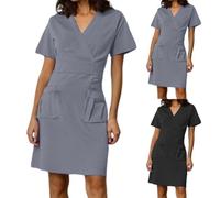 Vestido de enfermera para mujer, ropa médica, traje de cuidado de algodón, manga corta, cuello en V, bata química, ropa de trabajo, laboratorio, hospital, escuela, antiarrugas, elastano, uniforme