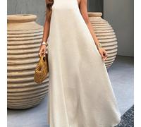 Vestido de estilo bohemio de , estilo vacacional, escote acanalado, adecuado para verano, vestido de playa, ropa de vestir larga para mujer