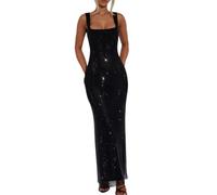 Vestido de Fiesta con corsé Brillante y Tirantes, Vestido Formal de Lentejuelas, Vestido de cóctel sin Mangas con Espalda Descubierta y Detalles de Lentejuelas para Discotecas (Black,M)
