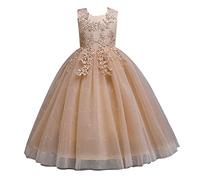 Vestido de fiesta de boda de tul para niñas pequeñas, formal, cumpleaños, concurso, graduación, talla 5 (beige, 9-10 años)