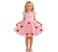Vestido de fiesta de cumpleaños para niñas, con forma de corazón, falda para actuaciones, escuela, playa, vacaciones, primavera, rojo, 18-24 meses