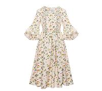 Vestido de fiesta de flores para niñas, vestido colonial de la pradera pionera, vestido de recreación de la guerra civil, disfraz de carnaval, manga acampanada (XL, beige)