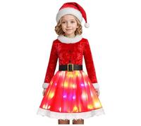 Vestido de fiesta de Navidad para niñas con botones de luces, vestido de concurso festivo, traje de cosplay, material suave y transpirable, atuendo de celebración de vacaciones, de 6 a 11 años