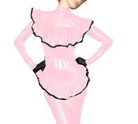 Vestido de fiesta de noche de PVC para mujer, de cuero, para eventos y caderas, tallas grandes, dividido, rosa claro, 4XL