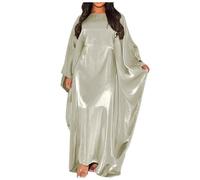 Vestido de fiesta de satén a la moda, bata con lazo en la cintura, capa Abaya musulmana, elegante, cuello redondo, mangas de murciélago, vestido largo suelto, vestido árabe burka islámico, trajes de
