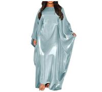 Vestido de fiesta de satén a la moda, bata con lazo en la cintura, capa Abaya musulmana, elegante, cuello redondo, mangas de murciélago, vestido largo suelto, vestido árabe burka islámico, trajes de