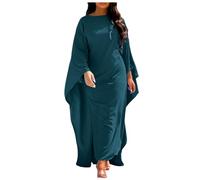 Vestido de fiesta de satén de moda 2026 Bata Abaya Mujeres Musulmanas Elegante Sólido Cuello Redondo Manga de Murciélago Suelto Maxi Vestido Mujeres, verde, S