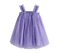 Vestido de fiesta de verano para niña, diseño de estrellas, luna, brillante, sin mangas, para niños pequeños, ideal para vacaciones, morado, 4-5 años