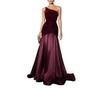 Vestido de Fiesta Elegante Terciopelo con un Solo Hombro for Mujer, Vestido Noche Cintura Fruncida, Vestidos Largos for Banquete Boda para Boda, Bola, Fiesta(M)