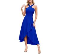 Vestido de fiesta genérico para mujer, moda, color sólido, dobladillo con volantes de cuello alto, fiesta, corte de talla, estilo elegante, vestido corto de ceremonia para ocasión formal, azul, S
