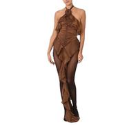Vestido de fiesta irregular de color liso sin mangas para mujer, marrón, S