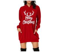 Vestido De Fiesta Mujer Largo,Vestido Midi Casual De Mujer con Estampado NavideñO Manga Larga CóModo Y Elegante para Ocasiones Y Uso Diario