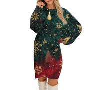 Vestido De Fiesta Mujer Ropa Navidad Dress Christmas Tallas Grandes Familias Pareja Sweater Jerseis Jersey Feo De Navidad Fiesta Mae Jersei Jersey Navideño Luces Led XL