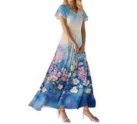 Vestido De Fiesta Mujer, Vestido De Novia Civil Vestidos Mujer Elegante Elegante Vestidos Largo Manga Corta Con Cuello En V Y Estampado Floral Para Corte En A Estilo Veraniego Cintura Alta Largo Manga