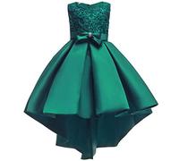 Vestido de Fiesta Niña, Vestidos Ninas para Boda, Vestido Ceremonia Niña, Chica Sin Mangas Plisado High Low Vestidos para Dama de Honor de la Boda Cumpleaños Noche Primavera Verano Verde 11-12 Años