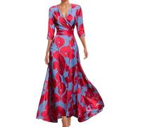 Vestido de fiesta para mujer con corsé y bordado floral, elegante cuello en V, cinturón, vestido de cóctel para boda, graduación, estilo hada, Rojo03, L
