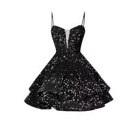 Vestido de fiesta para mujer, corsé brillante, a rayas, fiesta de graduación, lentejuelas brillantes, monocolor, cómodo, elegante, informal, festivo, fiesta, cóctel, tirantes delgados, Negro , 5XL