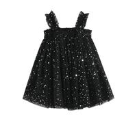 Vestido de Fiesta para niñas con Capa de Estrella y Luna, sin Mangas, Falda con Vuelo Brillante, Ideal para Celebraciones navideñas y Eventos Especiales, Tallas 100-120 (Black, 100-4Y)
