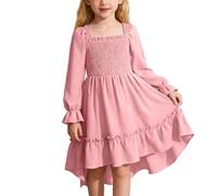 Vestido de Fiesta para niñas, Elegante Vestido de otoño de Manga Larga con Volantes en la Espalda, Vestido de Princesa,Vestido Casual Liso para niños