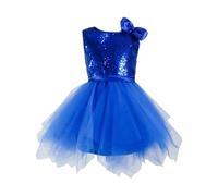 Vestido de fiesta sin mangas de color liso para niña, cuello redondo, falda fluida para actuaciones y espectáculos, azul, 3-4 años